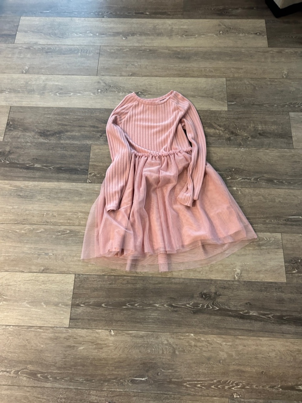 Cat & Jack Dusty Pink Ribbed Bodice Tulle Skirt Dress